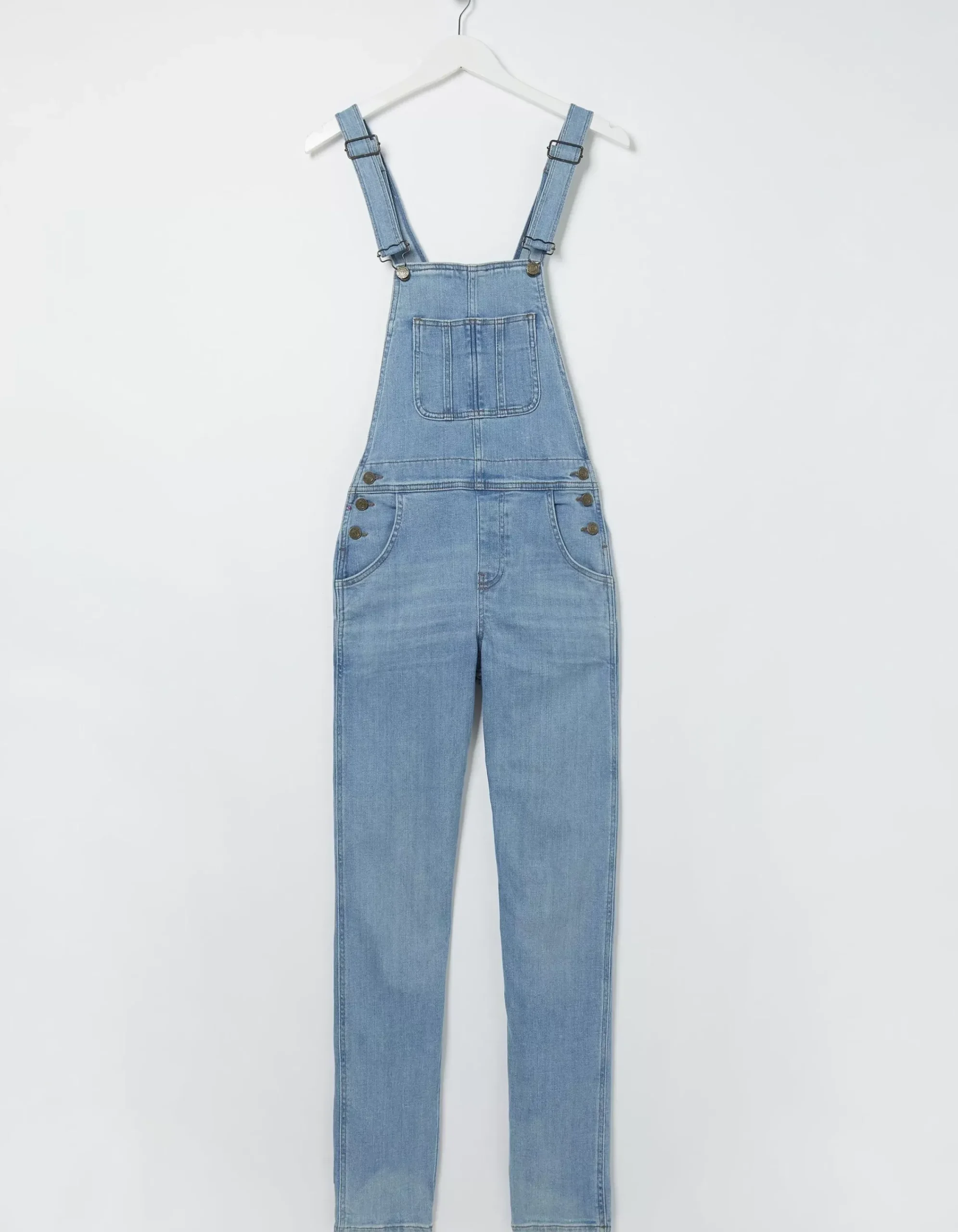 FatFace Lewes Slim Leg Denim Dungarees Vintage Pale Clearance