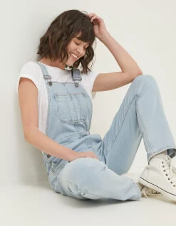 FatFace Lewes Slim Leg Denim Dungarees Light Blue New