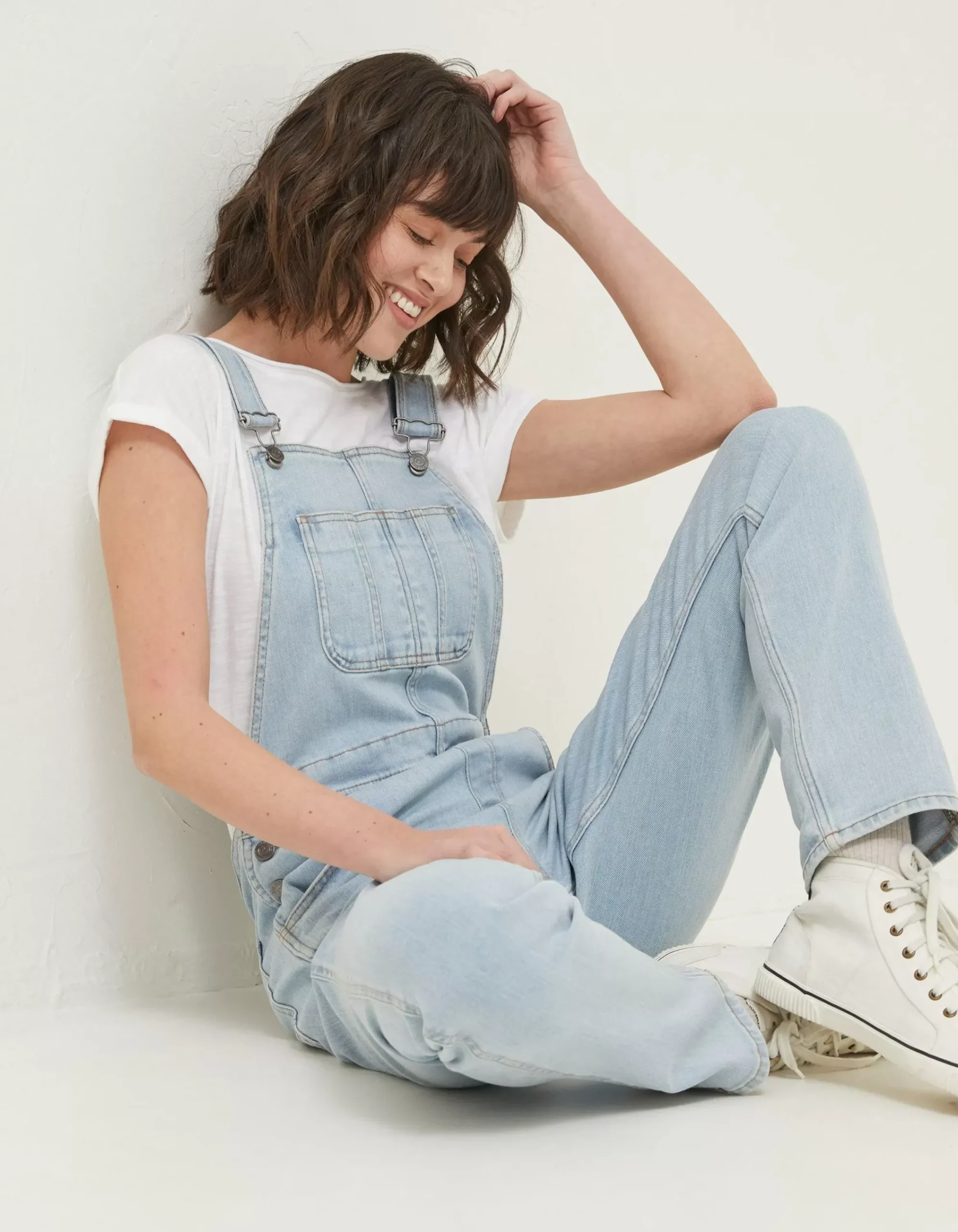 FatFace Lewes Slim Leg Denim Dungarees Light Blue New