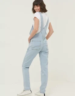 FatFace Lewes Slim Leg Denim Dungarees Light Blue New