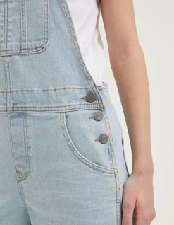 FatFace Lewes Slim Leg Denim Dungarees Light Blue New