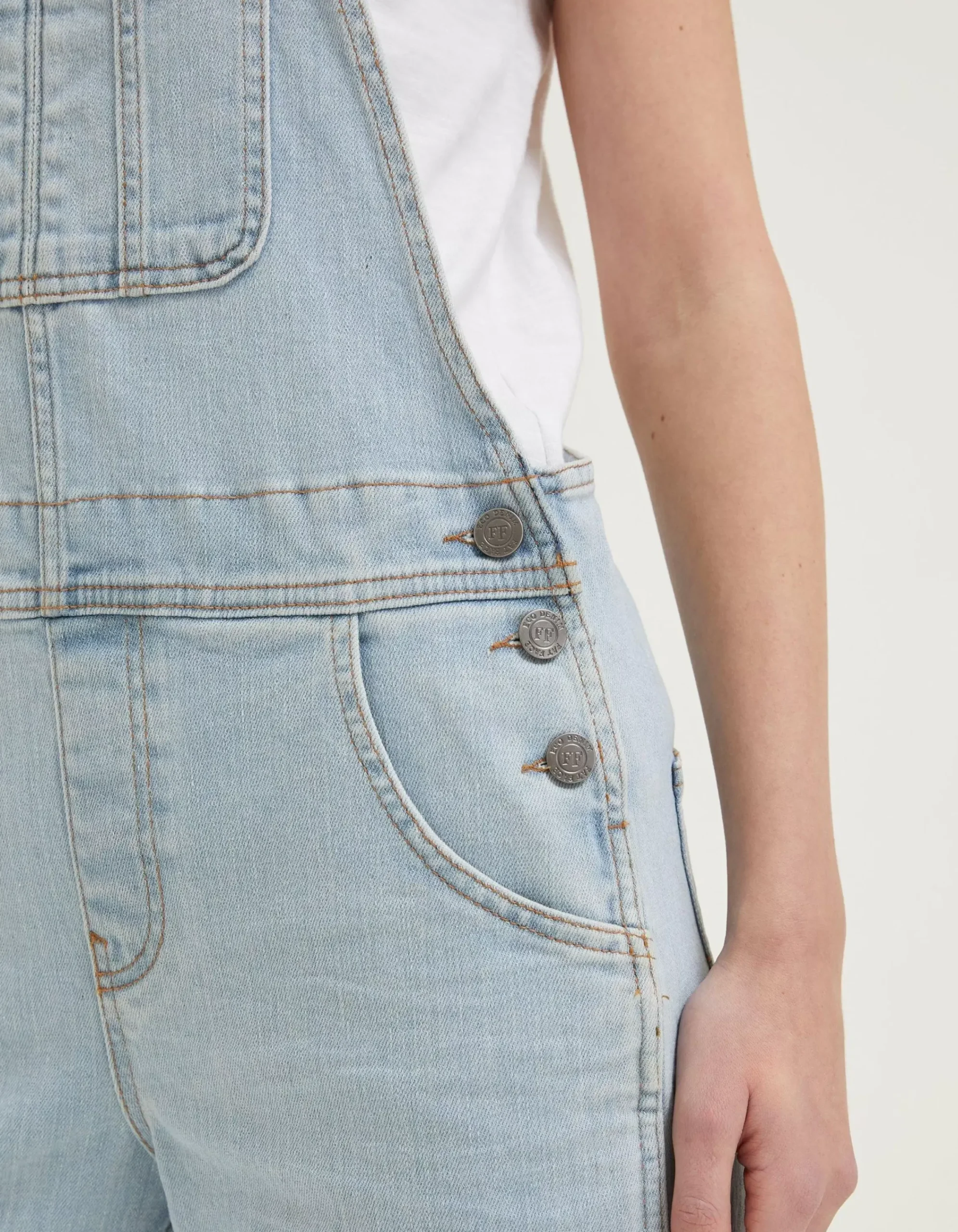 FatFace Lewes Slim Leg Denim Dungarees Light Blue New