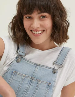 FatFace Lewes Slim Leg Denim Dungarees Light Blue New