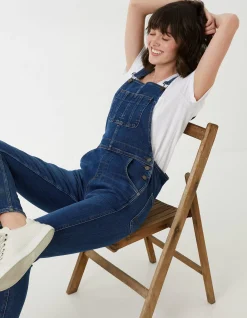 FatFace Lewes Slim Leg Denim Dungarees Vintage Blue Clearance