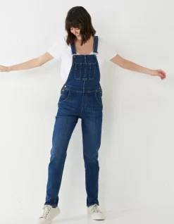 FatFace Lewes Slim Leg Denim Dungarees Vintage Blue Clearance