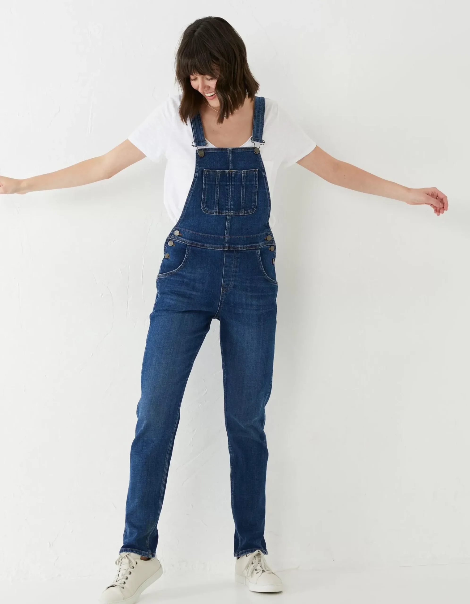 FatFace Lewes Slim Leg Denim Dungarees Vintage Blue Clearance