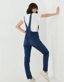 FatFace Lewes Slim Leg Denim Dungarees Vintage Blue Clearance