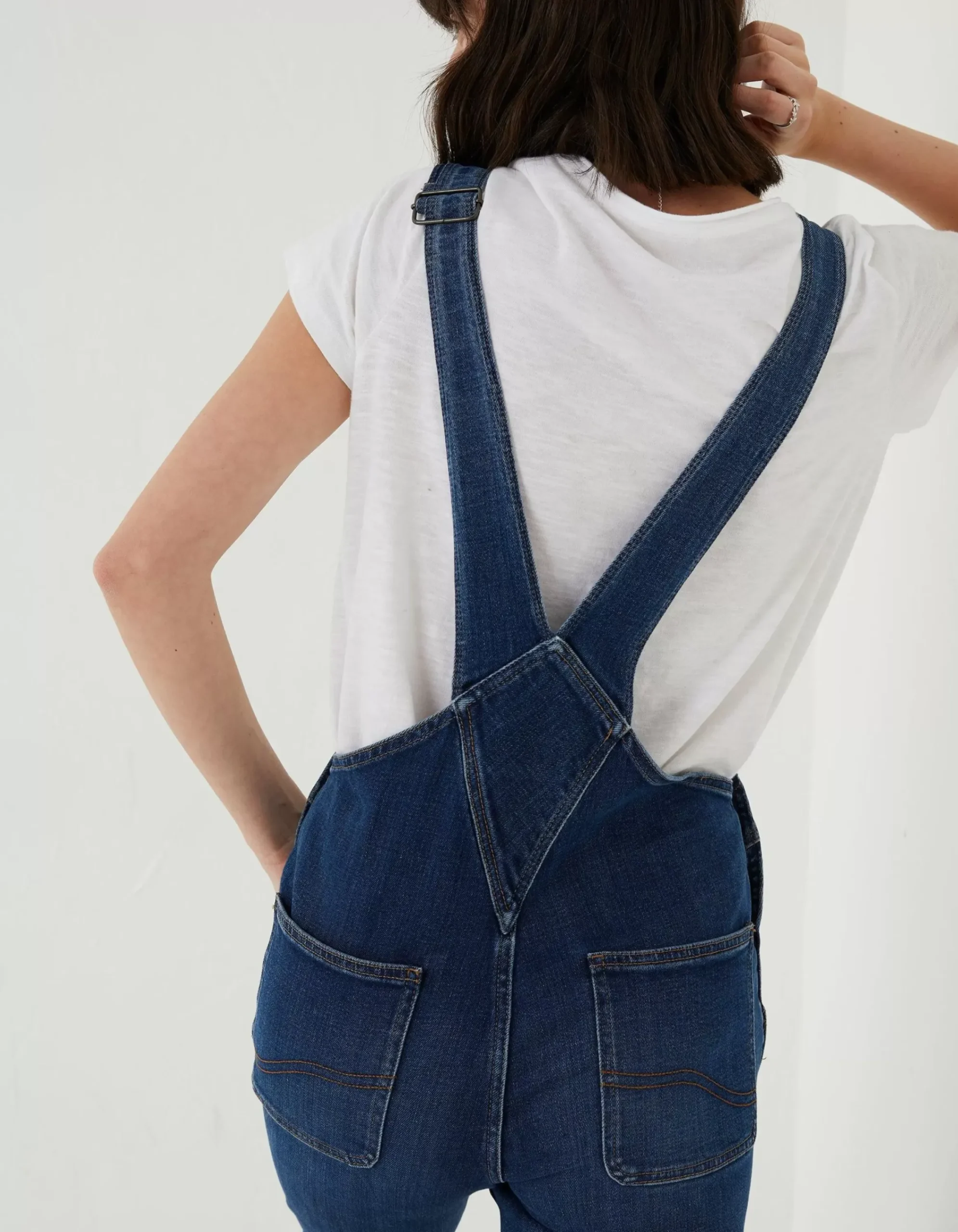 FatFace Lewes Slim Leg Denim Dungarees Vintage Blue Clearance