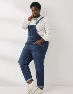 FatFace Lewes Slim Leg Denim Dungarees Vintage Blue Clearance