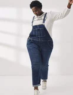 FatFace Lewes Slim Leg Denim Dungarees Vintage Blue Clearance