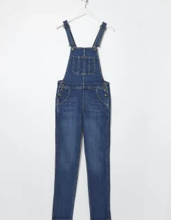 FatFace Lewes Slim Leg Denim Dungarees Vintage Blue Clearance