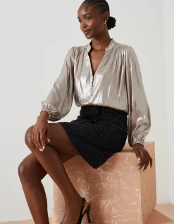 FatFace Lily Metallic Skirt Black Clearance