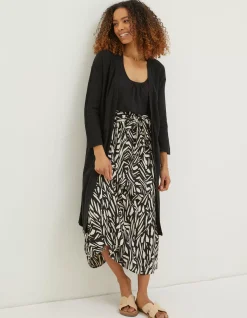 FatFace Lindsay Cotton Linen Longline Cardigan Black New