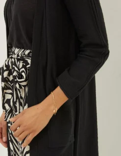 FatFace Lindsay Cotton Linen Longline Cardigan Black New