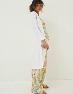FatFace Lindsay Cotton Linen Longline Cardigan White New
