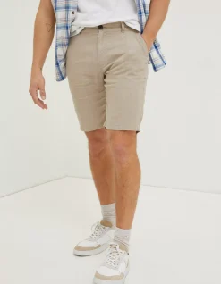 FatFace Linen Flat Front Shorts Natural Outlet