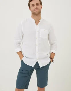 FatFace Linen Grandad Shirt White Online