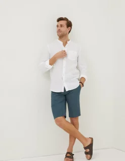 FatFace Linen Grandad Shirt White Online