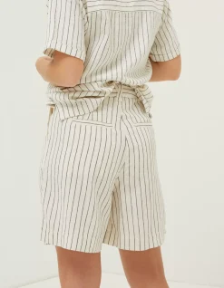 FatFace Linen Stripe Shorts Cream New