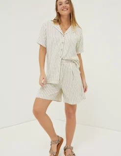 FatFace Linen Stripe Shorts Cream New