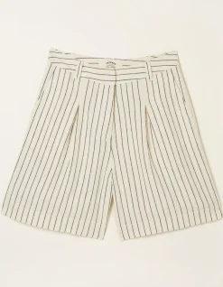 FatFace Linen Stripe Shorts Cream New