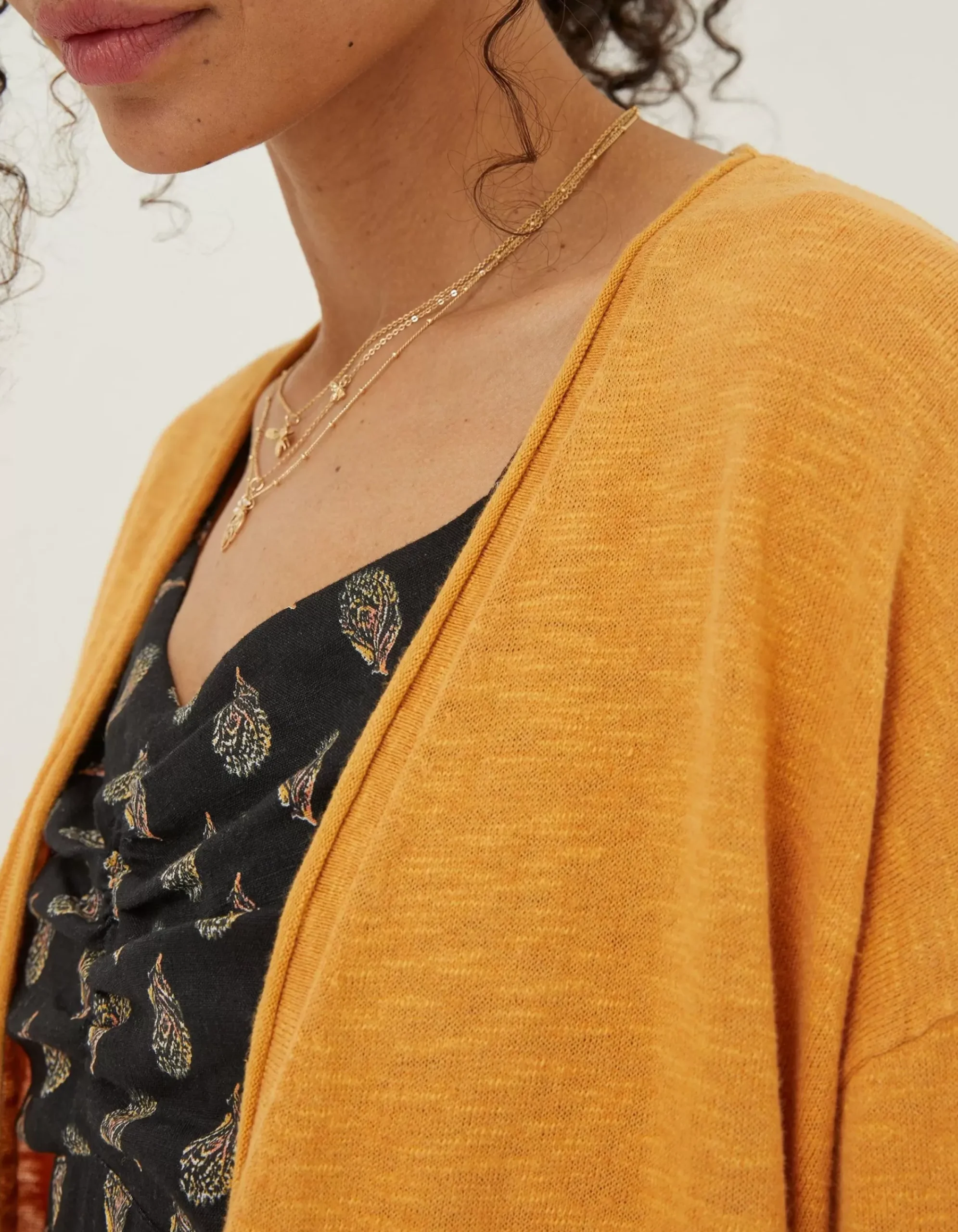 FatFace Lizzy Cotton Linen Cardigan Yellow Discount