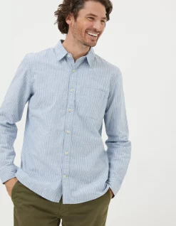FatFace Long Sleeve Gore Stripe Shirt Blue Clearance