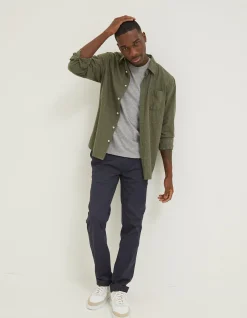 FatFace Long Sleeve Kaber Dobby Shirt Khaki Green Hot