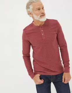 FatFace Long Sleeve Kintbury Henley Burgundy Outlet