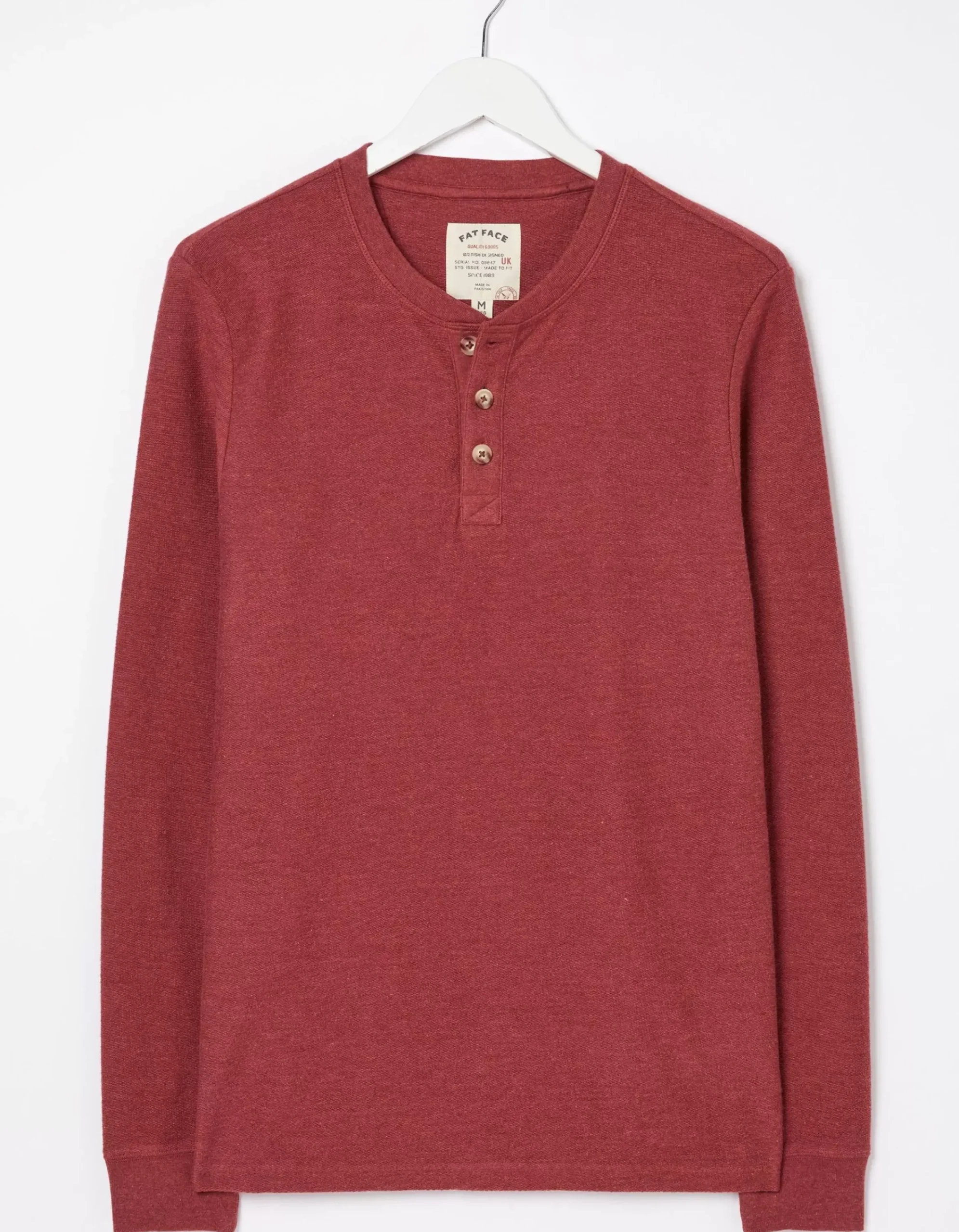 FatFace Long Sleeve Kintbury Henley Burgundy Outlet