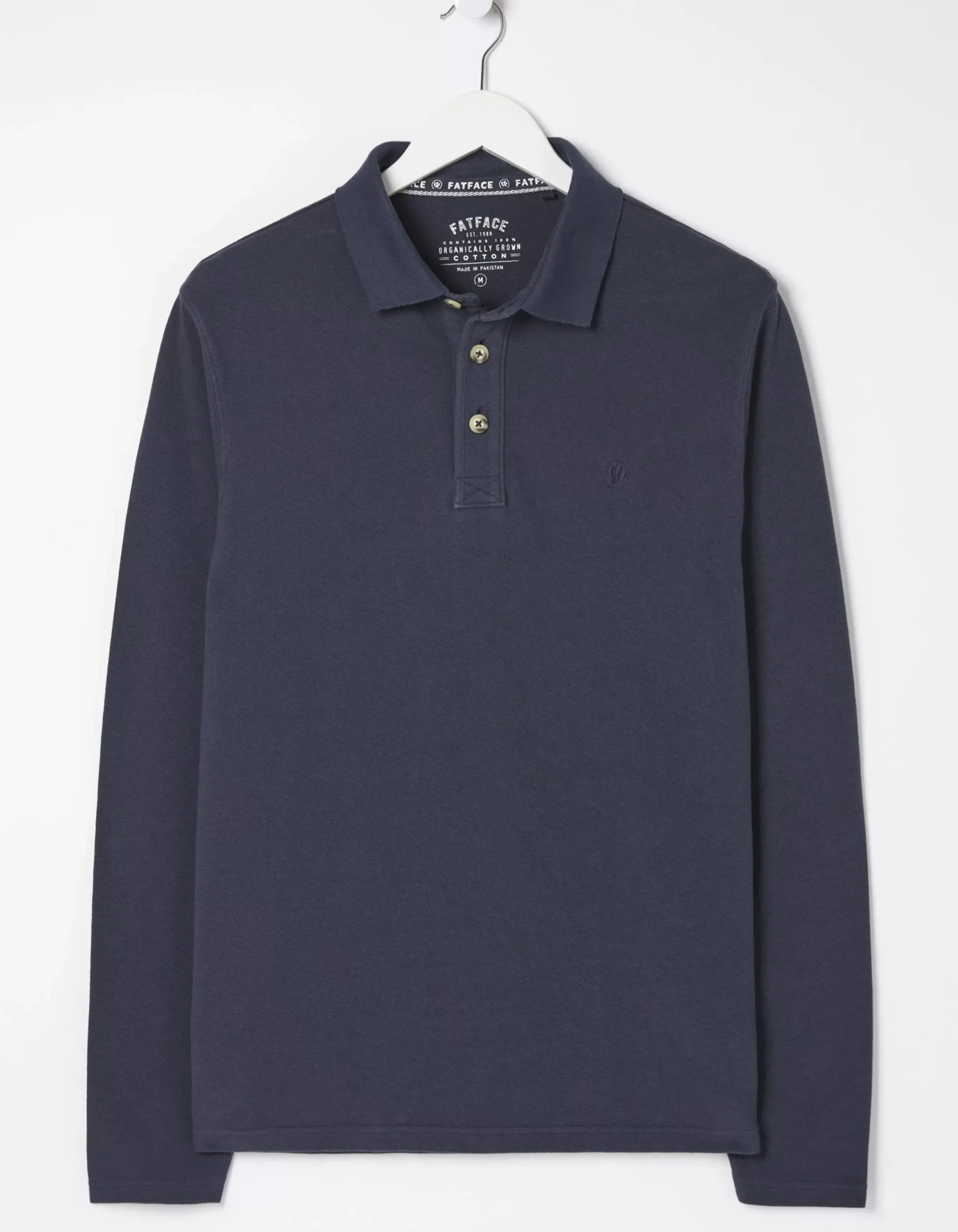 FatFace Long Sleeve Organic Cotton Pique Polo Navy Clearance