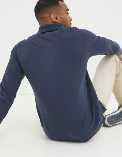FatFace Long Sleeve Organic Pique Polo Navy Hot
