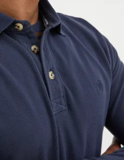 FatFace Long Sleeve Organic Pique Polo Navy Hot