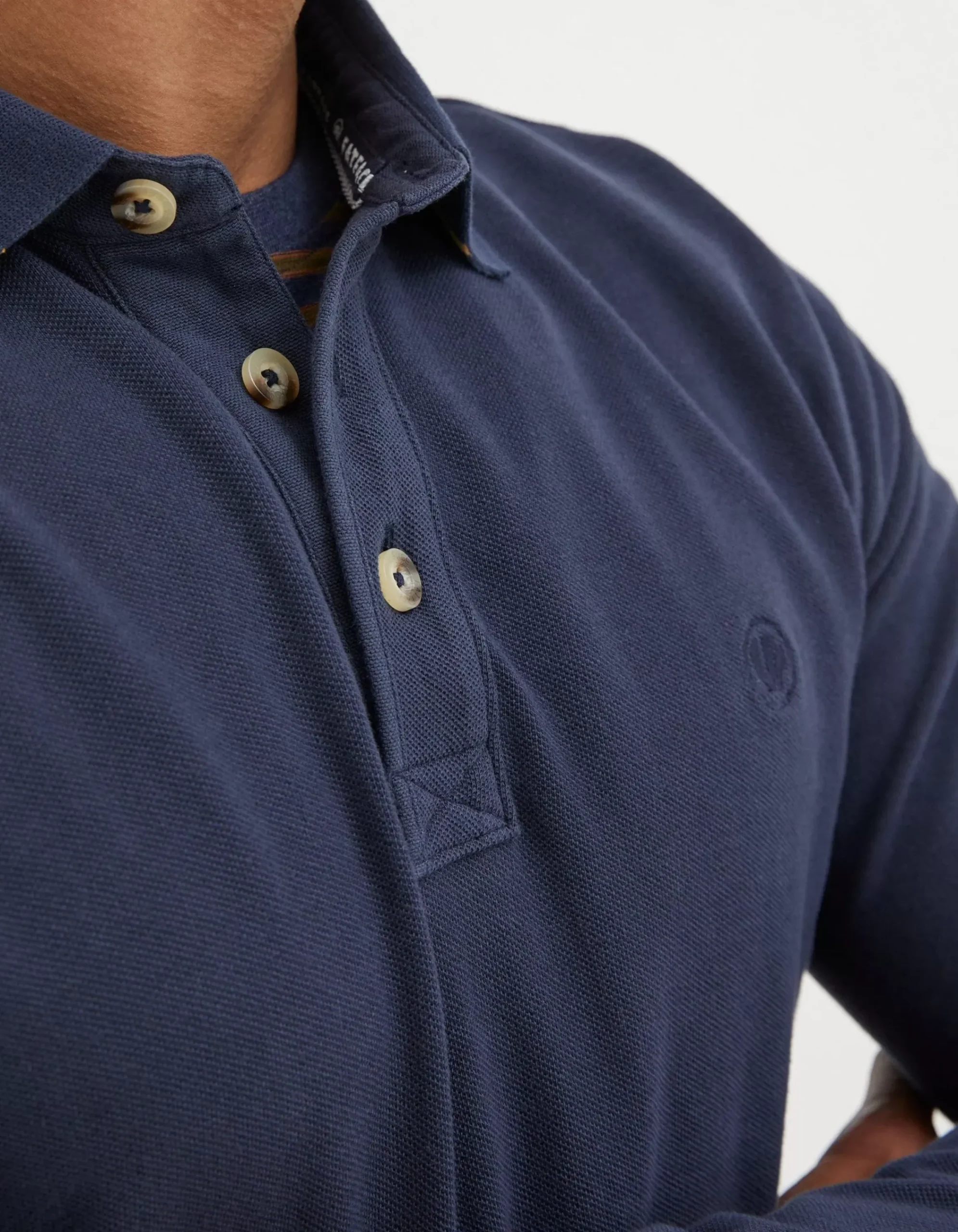FatFace Long Sleeve Organic Pique Polo Navy Hot