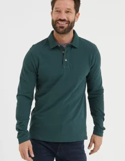 FatFace Long Sleeve Organic Pique Polo Jade Green Discount