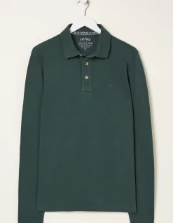 FatFace Long Sleeve Organic Pique Polo Jade Green Discount