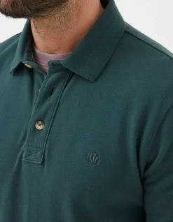 FatFace Long Sleeve Organic Pique Polo Jade Green Discount