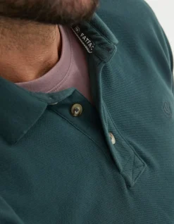 FatFace Long Sleeve Organic Pique Polo Jade Green Discount