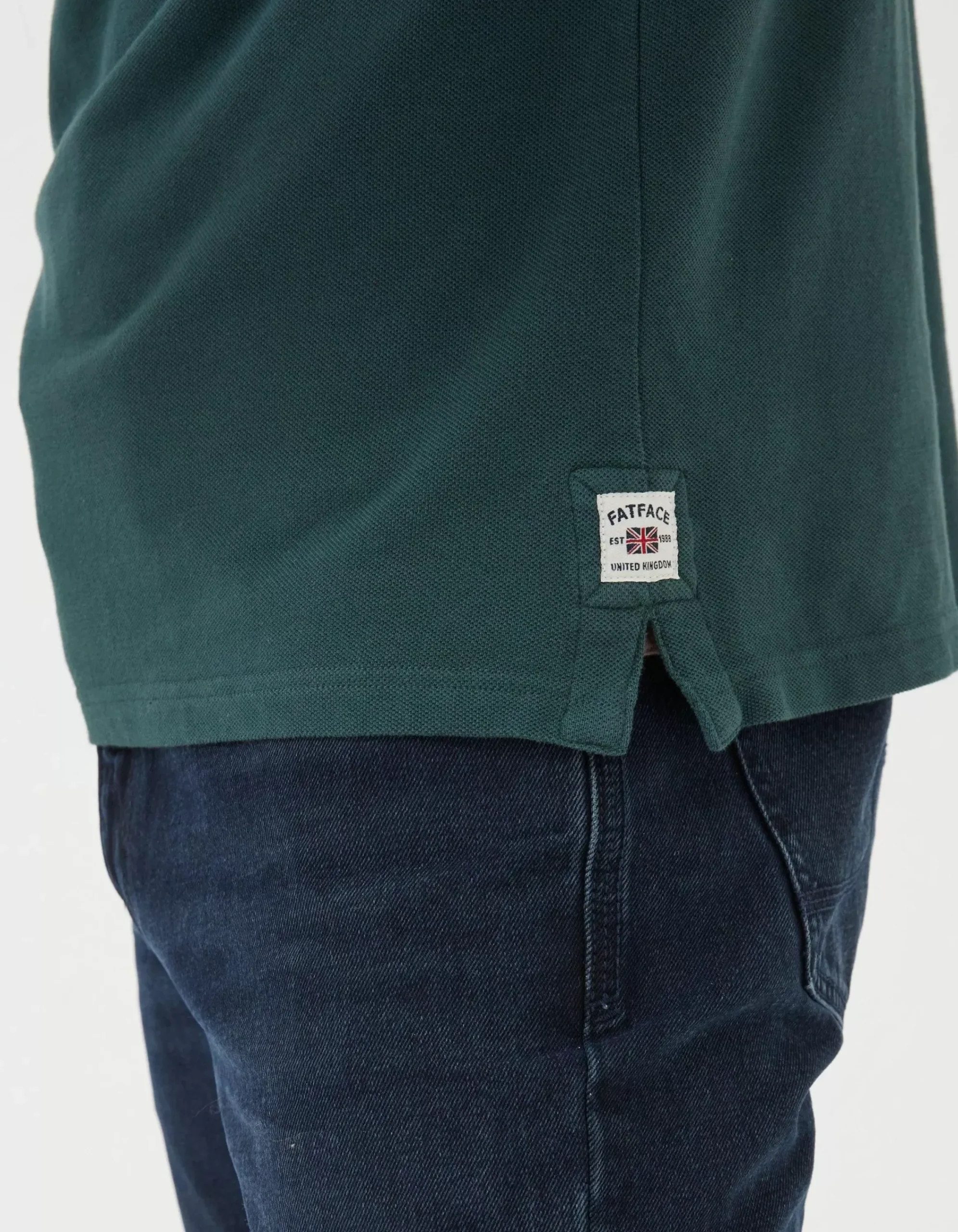 FatFace Long Sleeve Organic Pique Polo Jade Green Discount