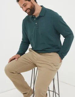 FatFace Long Sleeve Organic Pique Polo Jade Green Discount