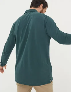 FatFace Long Sleeve Organic Pique Polo Jade Green Discount