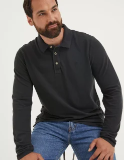 FatFace Long Sleeve Organic Pique Polo Vintage Black Best