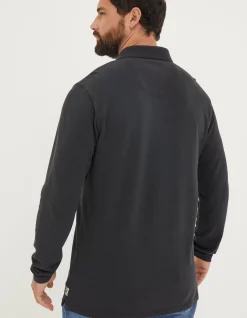 FatFace Long Sleeve Organic Pique Polo Vintage Black Best
