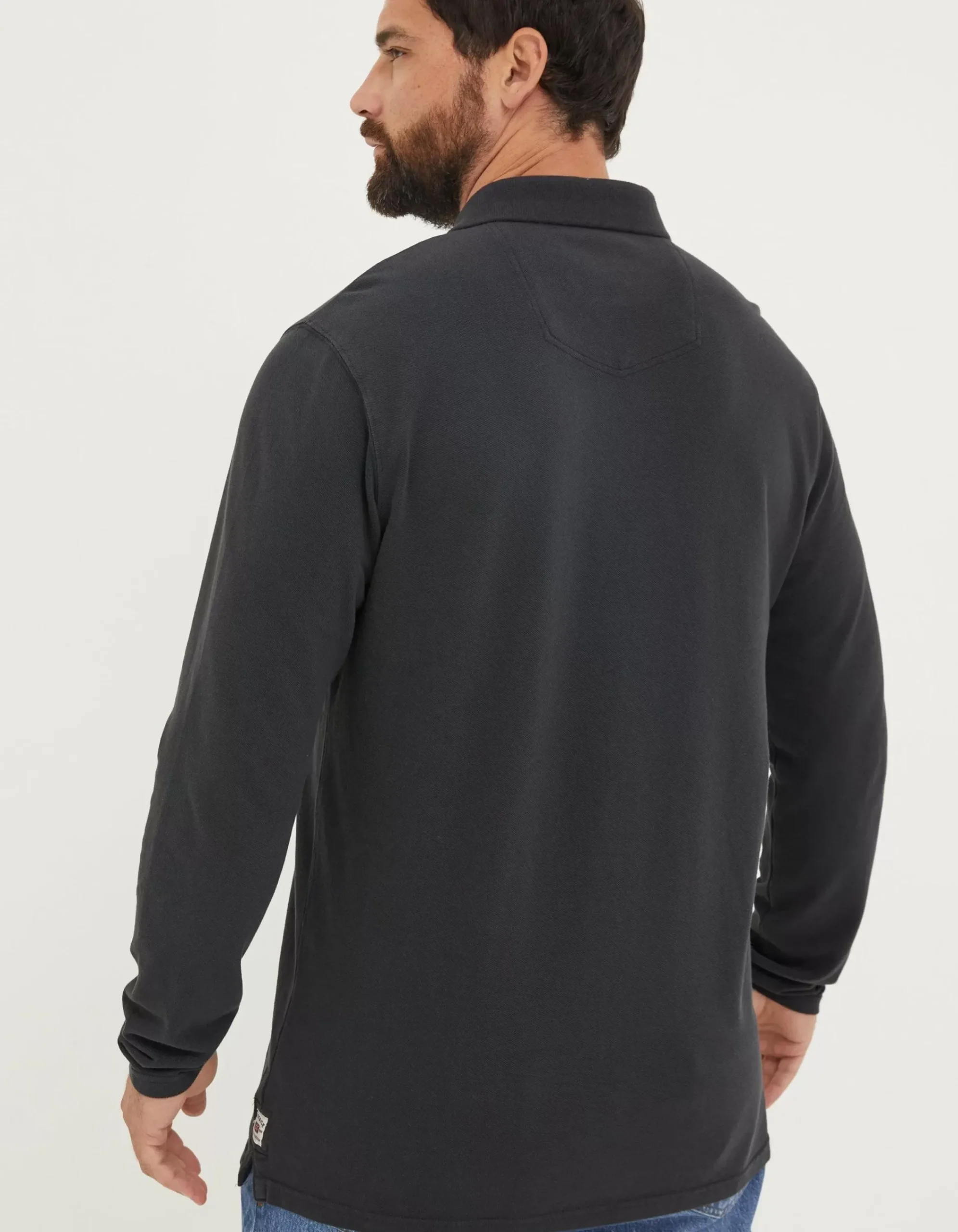 FatFace Long Sleeve Organic Pique Polo Vintage Black Best
