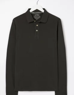 FatFace Long Sleeve Organic Pique Polo Vintage Black Best