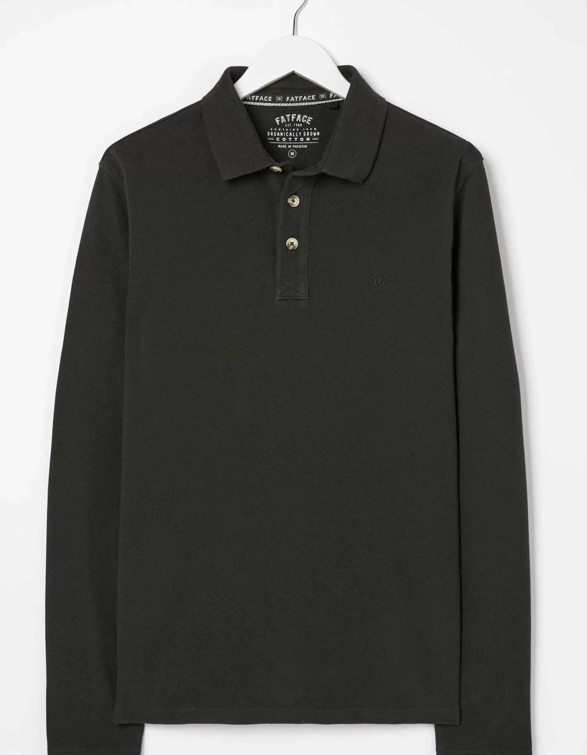 FatFace Long Sleeve Organic Pique Polo Vintage Black Best
