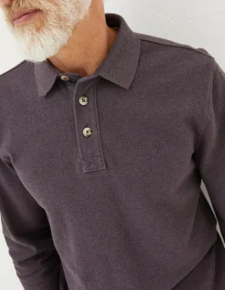 FatFace Long Sleeve Organic Pique Polo Plum