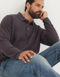 FatFace Long Sleeve Organic Pique Polo Plum