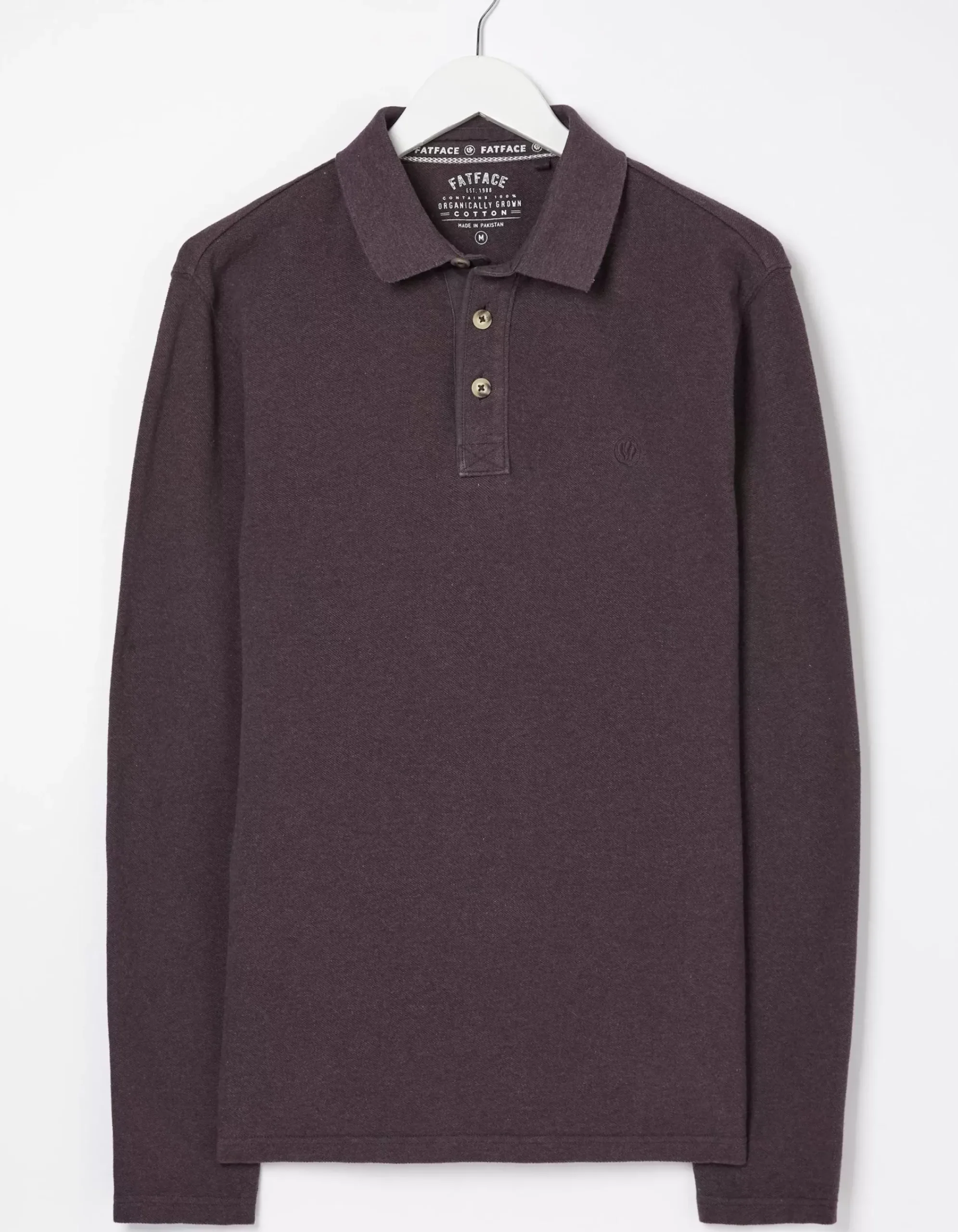 FatFace Long Sleeve Organic Pique Polo Plum