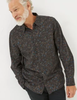 FatFace Long Sleeve Painted Floral Print Shirt Grey Marl Discount